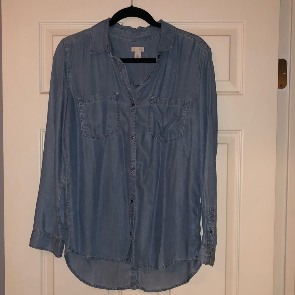 Hinge Button Down Jean Blouse